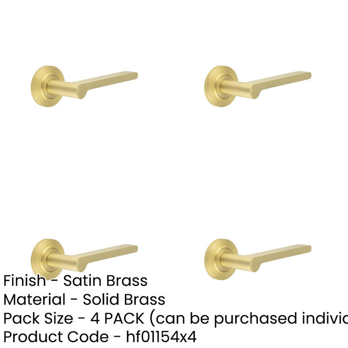 PACK Elegant Satin Brass Door Handle with Chamfered Rose Design Solid Brass Interior Handle-1