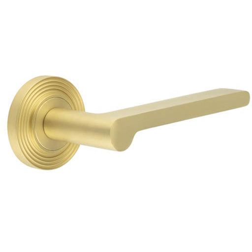 Elegant Satin Brass Reeded Rose Door Handle Modern Interiors Solid Brass Interior Handle