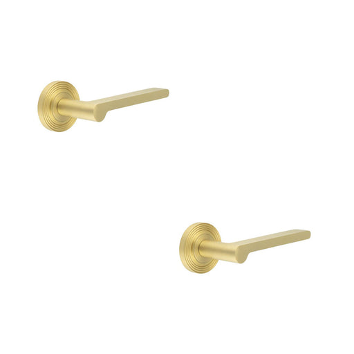 PACK Elegant Satin Brass Reeded Rose Door Handle Modern Interiors Solid Brass Interior Handle (1)