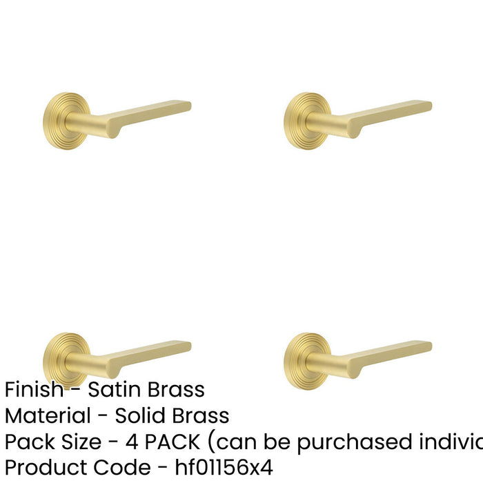 PACK Elegant Satin Brass Reeded Rose Door Handle Modern Interiors Solid Brass Interior Handle-1