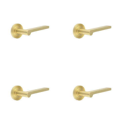 PACK Elegant Satin Brass Reeded Rose Door Handle Modern Interiors Solid Brass Interior Handle