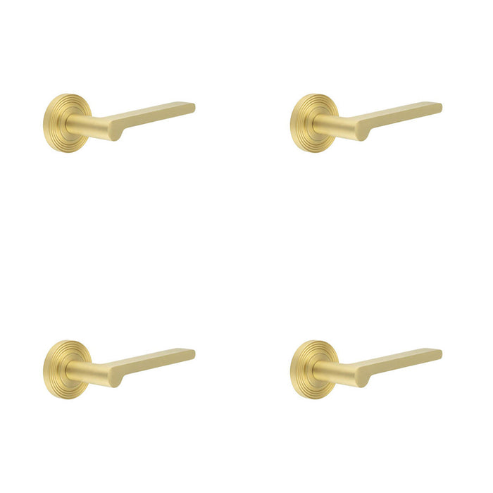 PACK Elegant Satin Brass Reeded Rose Door Handle Modern Interiors Solid Brass Interior Handle