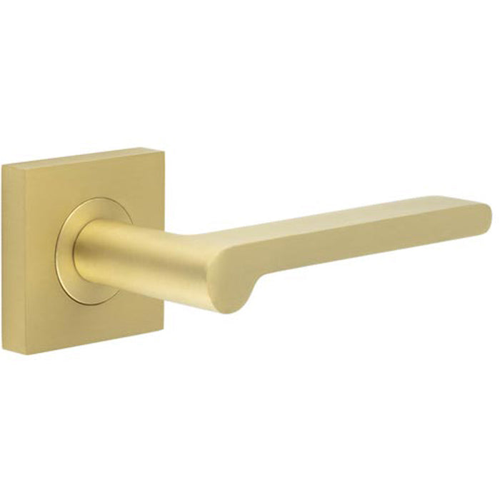 Stylish Square Plain Rose Door Handle Satin Brass Finish Solid Brass Interior Handle