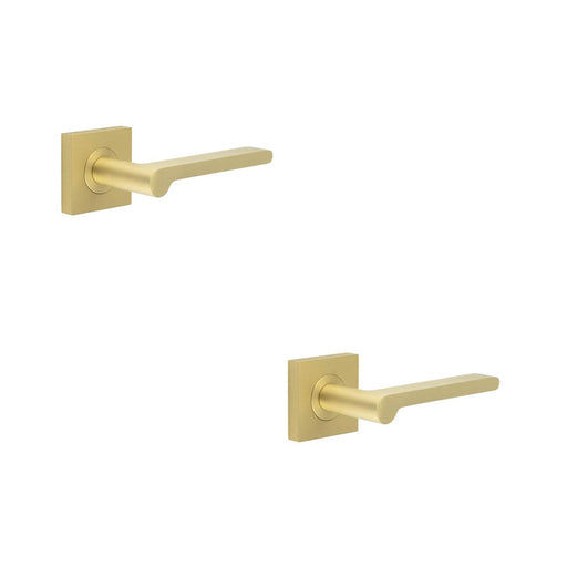 PACK Stylish Square Plain Rose Door Handle Satin Brass Finish Solid Brass Interior Handle (1)