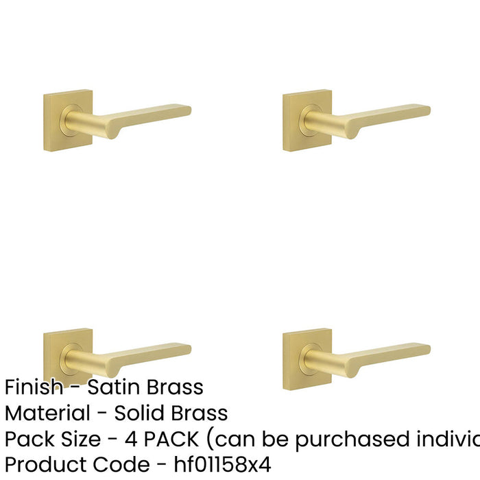 PACK Stylish Square Plain Rose Door Handle Satin Brass Finish Solid Brass Interior Handle-1