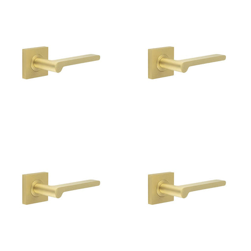 PACK Stylish Square Plain Rose Door Handle Satin Brass Finish Solid Brass Interior Handle