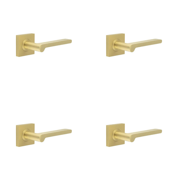 PACK Stylish Square Plain Rose Door Handle Satin Brass Finish Solid Brass Interior Handle