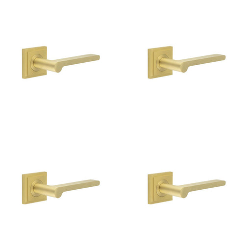 PACK Elegant Square Stepped Rose Satin Brass Door Handle Modern Interiors Solid Brass Interior Handle