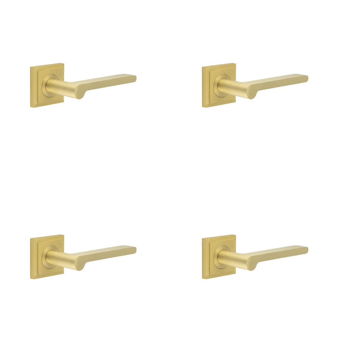 PACK Elegant Square Stepped Rose Satin Brass Door Handle Modern Interiors Solid Brass Interior Handle