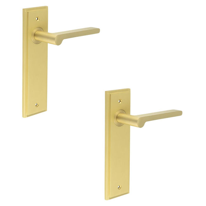 PACK Elegant Satin Brass Door Handle Latch Backplate Modern Interiors Solid Brass Interior Handle (1)