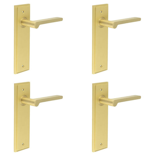 PACK Elegant Satin Brass Door Handle Latch Backplate Modern Interiors Solid Brass Interior Handle