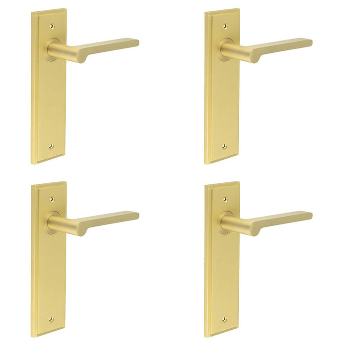 PACK Elegant Satin Brass Door Handle Latch Backplate Modern Interiors Solid Brass Interior Handle