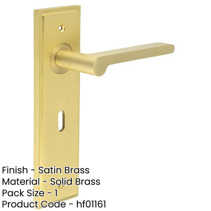 Satin Brass Door Handle Lock Backplate Stylish Durable Lever Design Solid Brass Interior Handle-1