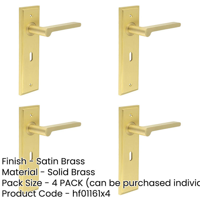 PACK Satin Brass Door Handle Lock Backplate Stylish Durable Lever Design Solid Brass Interior Handle-1