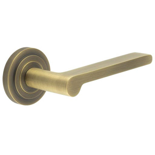 Elegant Antique Brass Door Handle with Stepped Rose Design Modern Homes Solid Brass Interior Handle