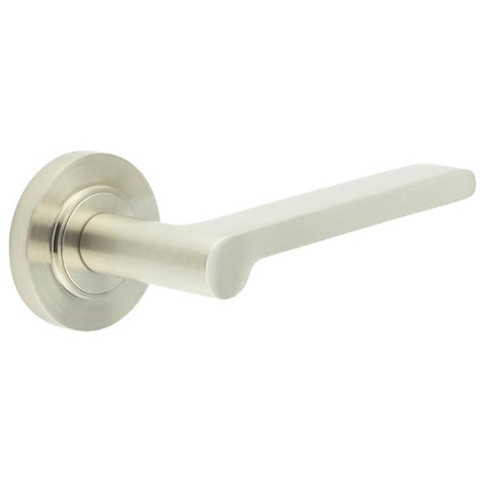 Sleek Satin Nickel Door Handle with Rose Design Solid Brass Interior Handle