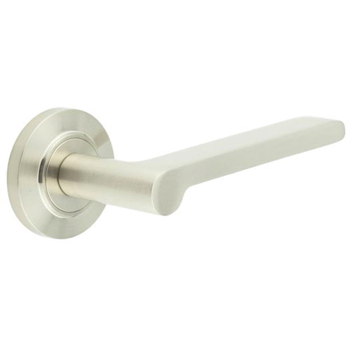 Sleek Satin Nickel Chamfered Rose Door Handle Modern Interiors Solid Brass Interior Handle