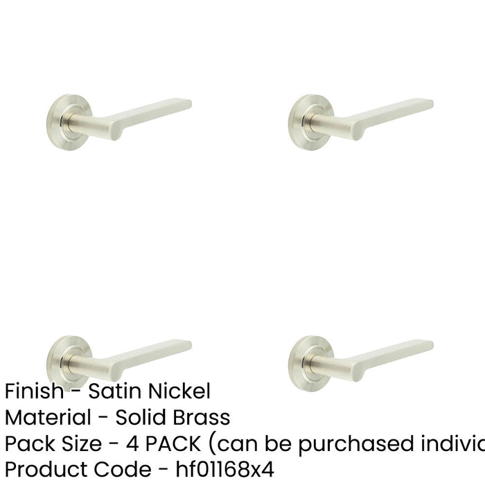 PACK Sleek Satin Nickel Chamfered Rose Door Handle Modern Interiors Solid Brass Interior Handle-1