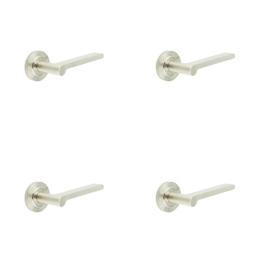 PACK Sleek Satin Nickel Chamfered Rose Door Handle Modern Interiors Solid Brass Interior Handle