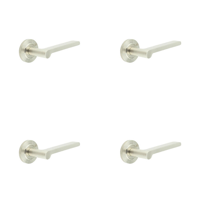 PACK Sleek Satin Nickel Chamfered Rose Door Handle Modern Interiors Solid Brass Interior Handle