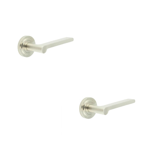 PACK Elegant Satin Nickel Door Handle with Stepped Rose Design Solid Brass Interior Handle (4)