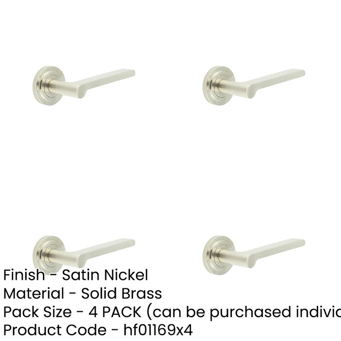 PACK Elegant Satin Nickel Door Handle with Stepped Rose Design Solid Brass Interior Handle-1