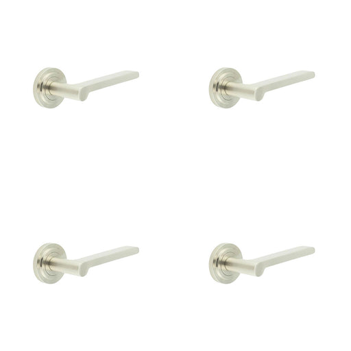 PACK Elegant Satin Nickel Door Handle with Stepped Rose Design Solid Brass Interior Handle