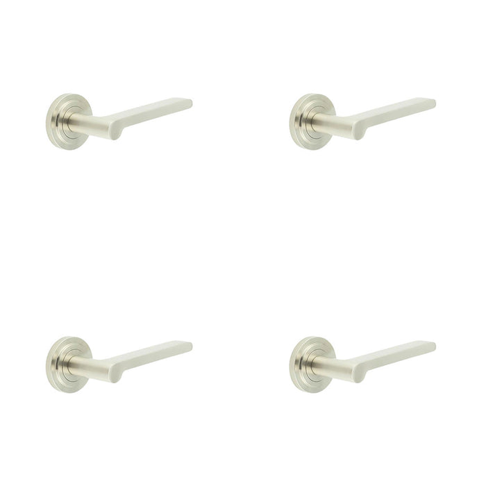 PACK Elegant Satin Nickel Door Handle with Stepped Rose Design Solid Brass Interior Handle