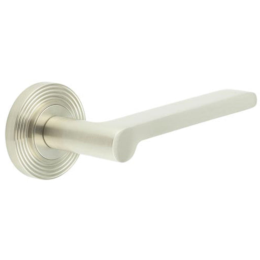 Satin Nickel Reeded Rose Door Handle Modern Homes Solid Brass Interior Handle