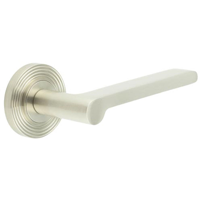 Satin Nickel Reeded Rose Door Handle Modern Homes Solid Brass Interior Handle