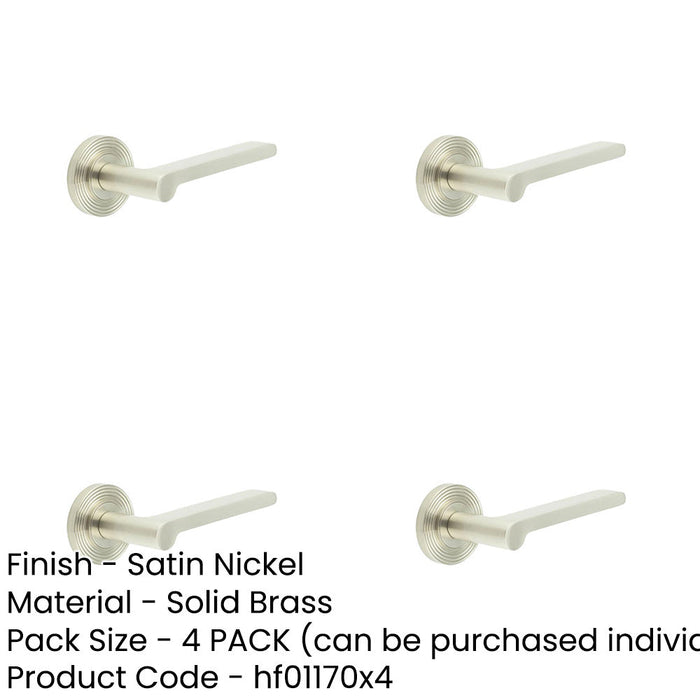 PACK Satin Nickel Reeded Rose Door Handle Modern Homes Solid Brass Interior Handle-1