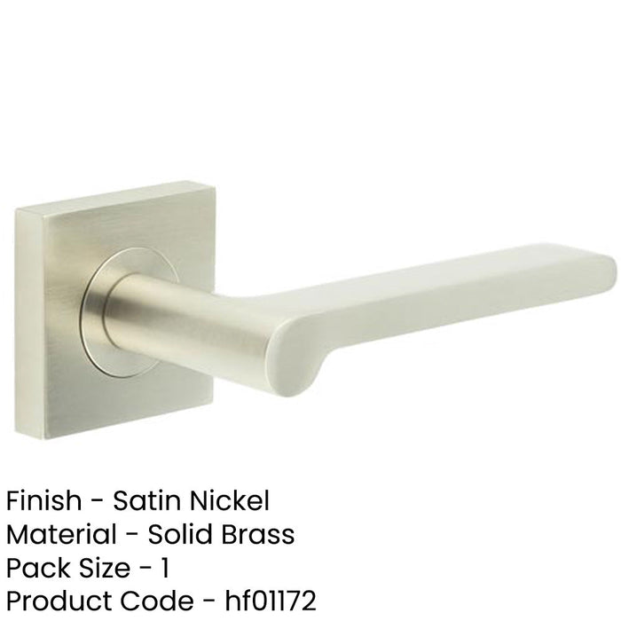 Satin Nickel Square Door Handle with Plain Rose Design Solid Brass Interior Handle-1