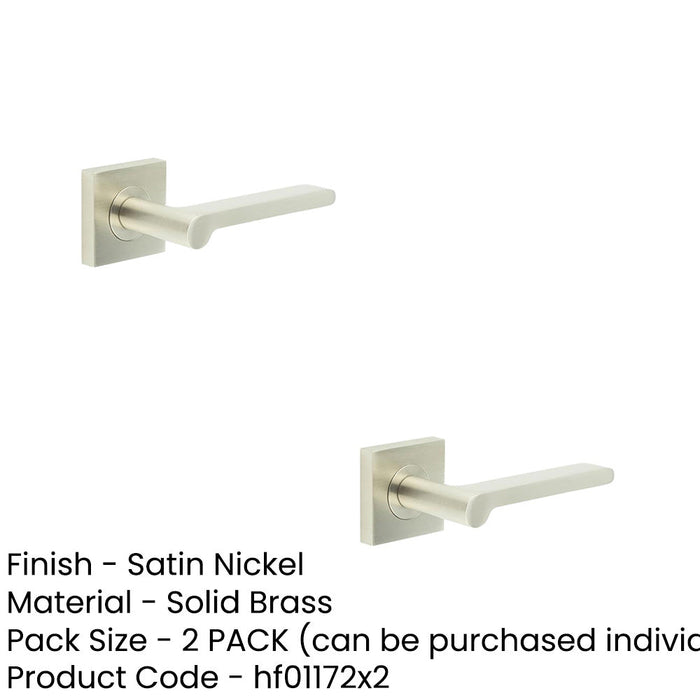 PACK Satin Nickel Square Door Handle with Plain Rose Design Solid Brass Interior Handle (1)-1