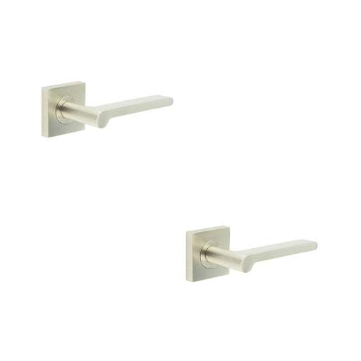 PACK Satin Nickel Square Door Handle with Plain Rose Design Solid Brass Interior Handle (1)