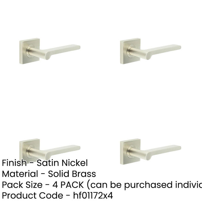 PACK Satin Nickel Square Door Handle with Plain Rose Design Solid Brass Interior Handle-1