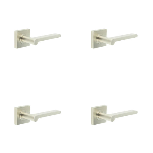 PACK Satin Nickel Square Door Handle with Plain Rose Design Solid Brass Interior Handle