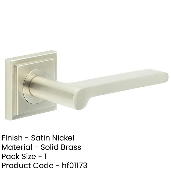 Sleek Satin Nickel Door Handle with Square Stepped Rose Design Solid Brass Interior Handle-1