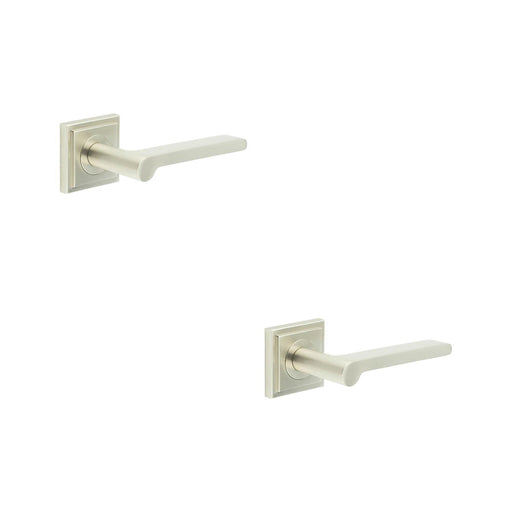 PACK Sleek Satin Nickel Door Handle with Square Stepped Rose Design Solid Brass Interior Handle (1)