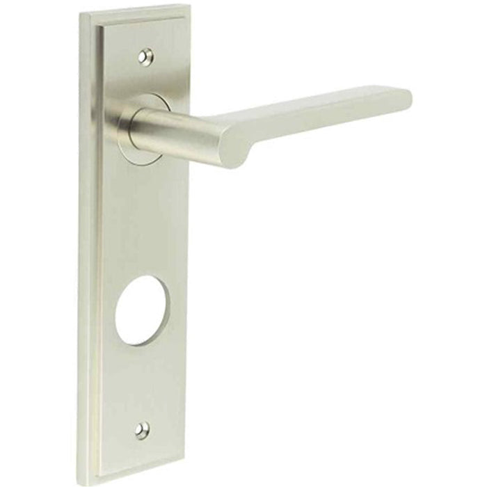 Satin Nickel Bathroom Door Handle with Backplate Solid Brass Interior Handle