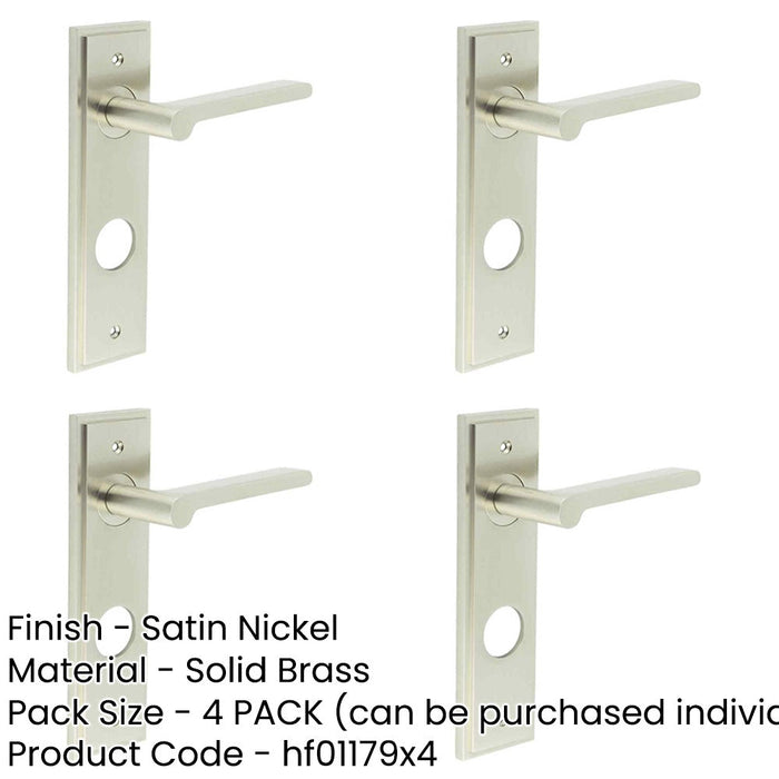 PACK Satin Nickel Bathroom Door Handle with Backplate Solid Brass Interior Handle-1