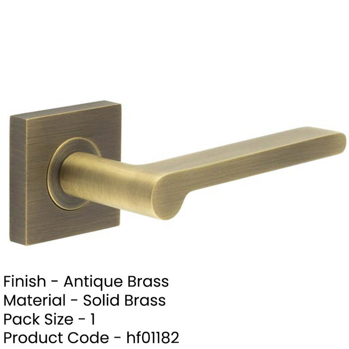 Antique Brass Square Door Handle with Rose Design Solid Brass Interior Handle-1