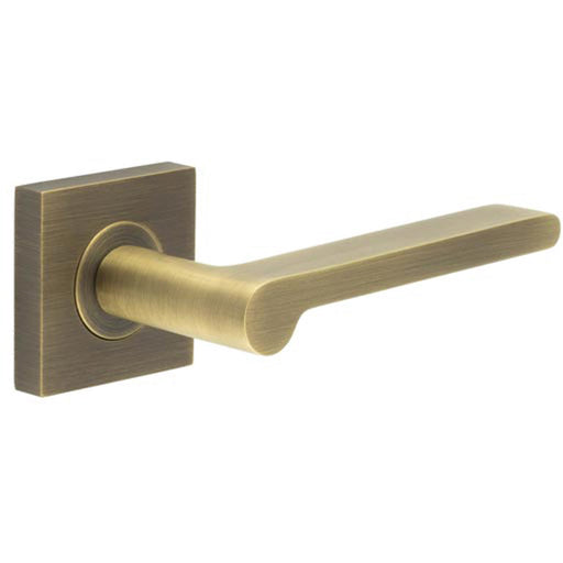 Antique Brass Square Door Handle with Rose Design Solid Brass Interior Handle