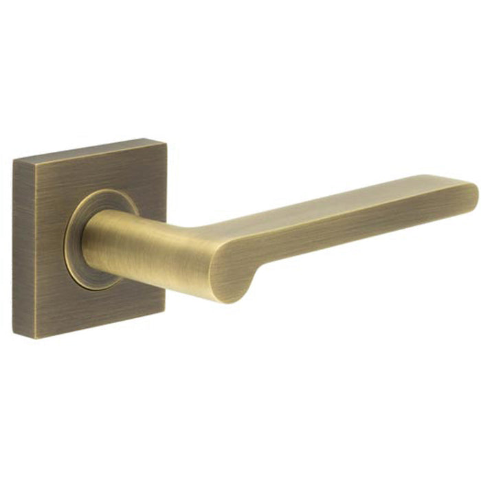 Antique Brass Square Door Handle with Rose Design Solid Brass Interior Handle