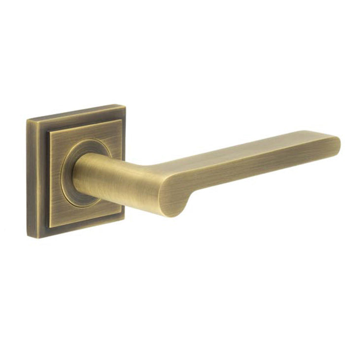 Antique Brass Square Stepped Door Handle Elegant Interiors Solid Brass Interior Handle