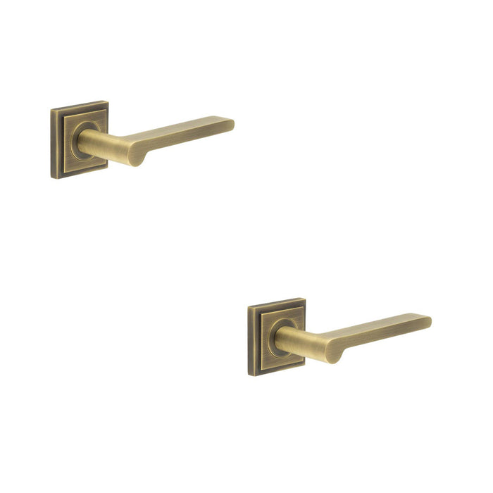 PACK Antique Brass Square Stepped Door Handle Elegant Interiors Solid Brass Interior Handle (2)