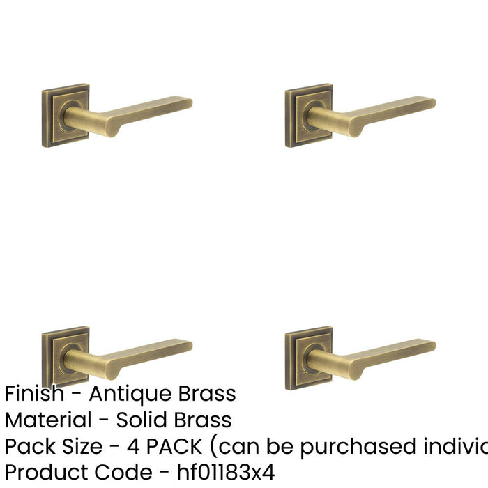 PACK Antique Brass Square Stepped Door Handle Elegant Interiors Solid Brass Interior Handle-1