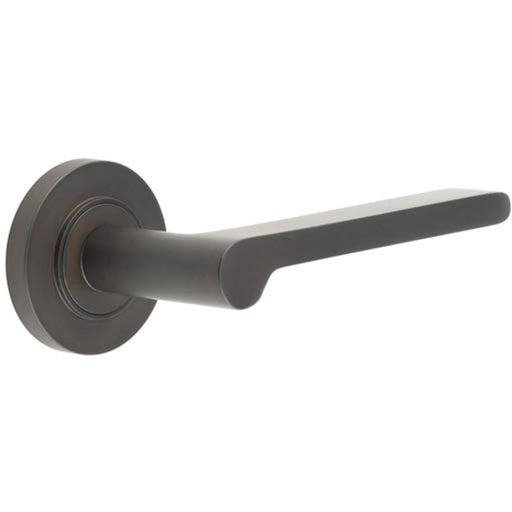 Sleek Dark Bronze Door Handle with Plain Rose Design Solid Brass Interior Handle