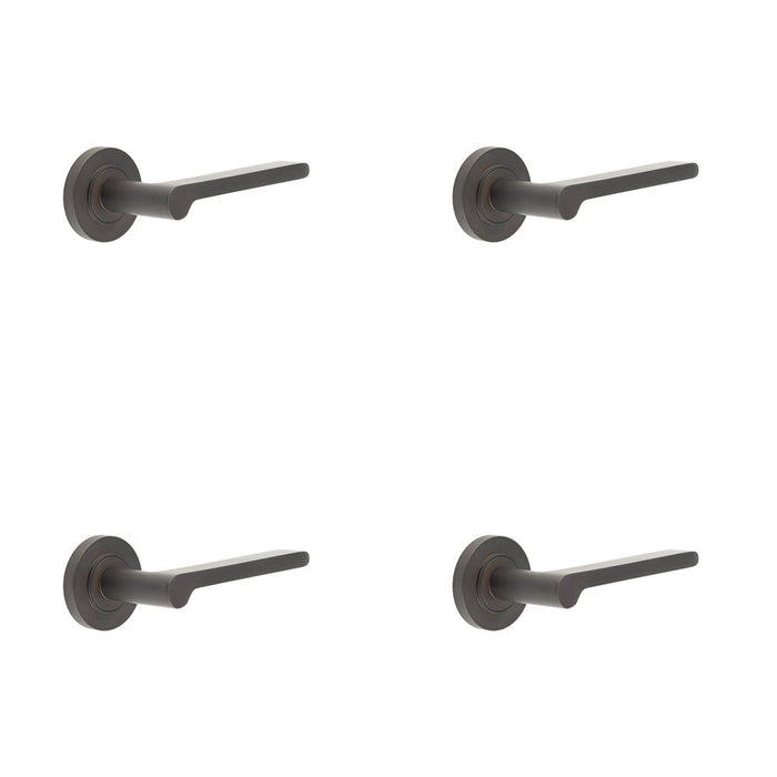 PACK Sleek Dark Bronze Door Handle with Plain Rose Design Solid Brass Interior Handle