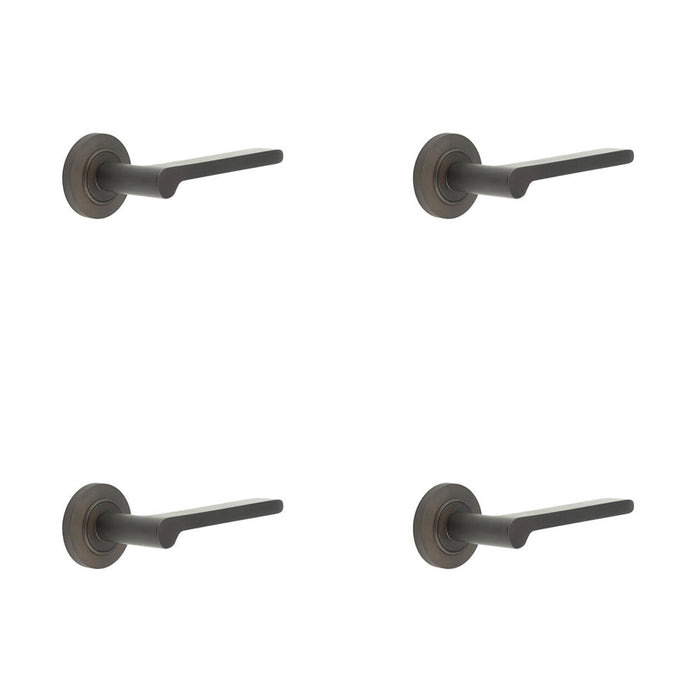 PACK Elegant Chamfered Rose Door Handle Dark Bronze Finish Solid Brass Interior Handle