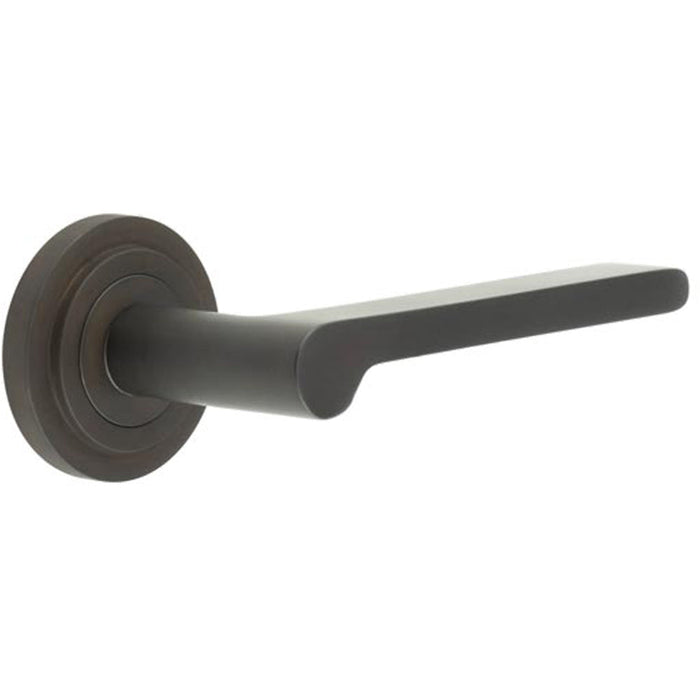 Elegant Dark Bronze Door Handle with Stepped Rose Solid Brass Interior Handle